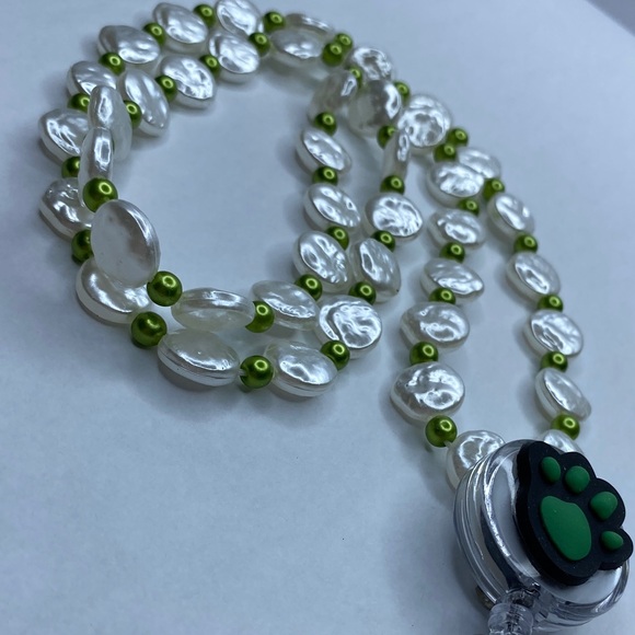 Jewelry - Green and Silver Paw Pendant Handmade Badge Holder Necklace